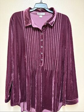Coldwater Creek Velvet Pintuck Polo in Plum